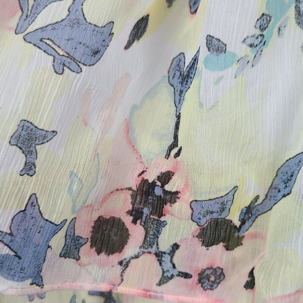 Candie’s Watercolor Bow Tiered Chiffon Babydoll Mini Dress Juniors L Sleeveless - Picture 6 of 12